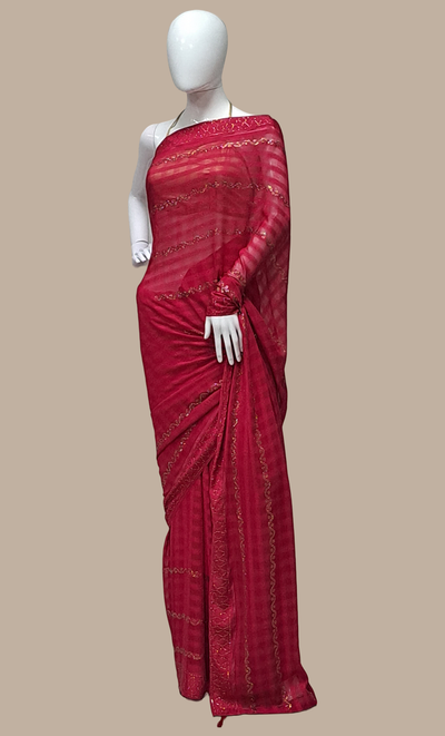 Dark Cerise Embroidered Sari