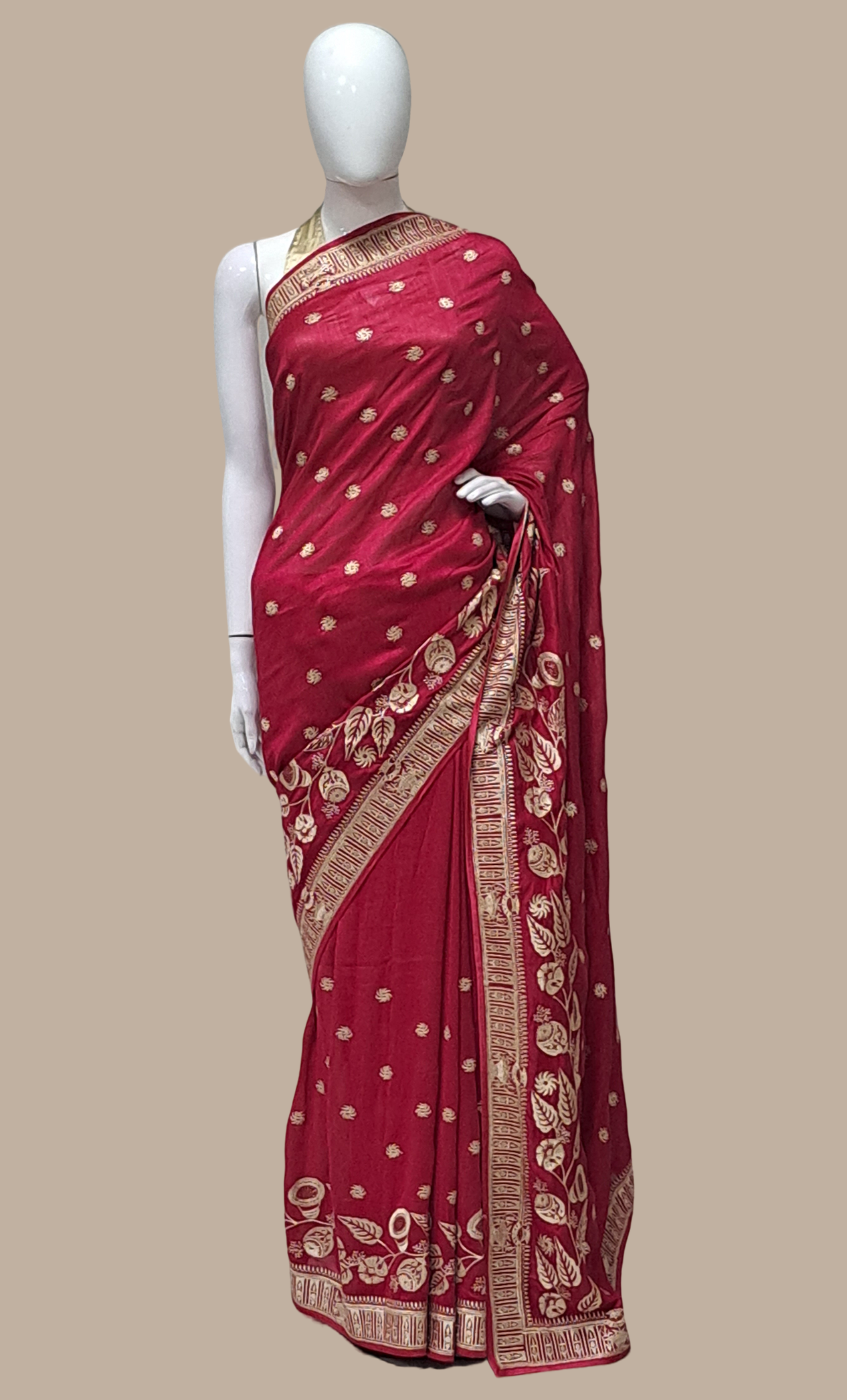 Dark Magenta Embroidered Sari