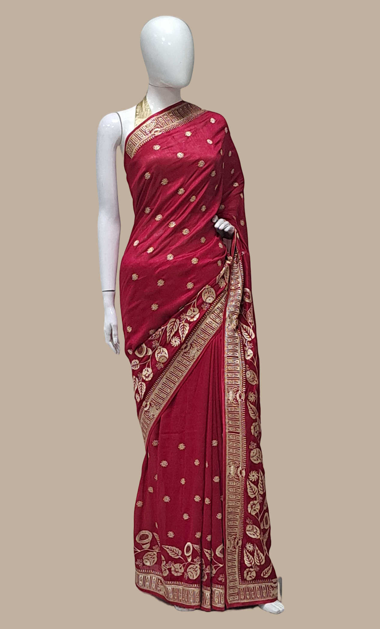 Dark Magenta Embroidered Sari