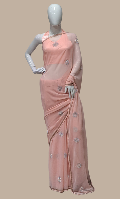 Pastel Peach Embroidered Sari