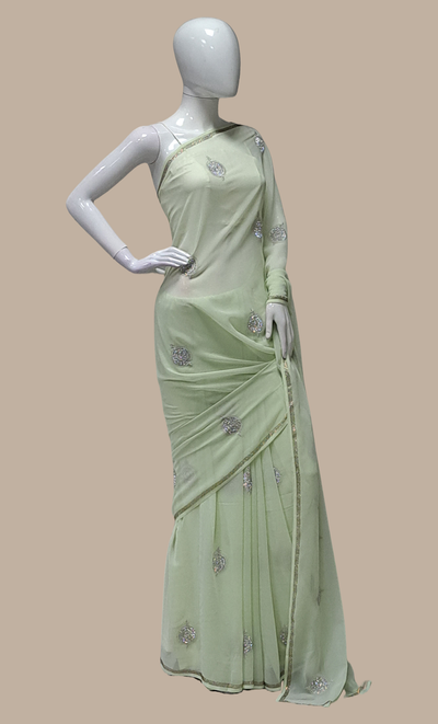 Light Mint Embroidered Sari