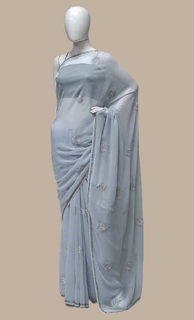 Light Grey Embroidered Sari