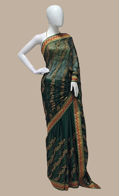 Deep Green Embroidered Sari