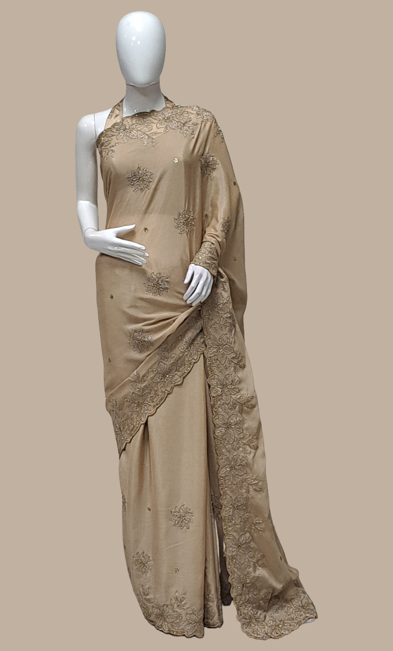 Camel Embroidered Sari