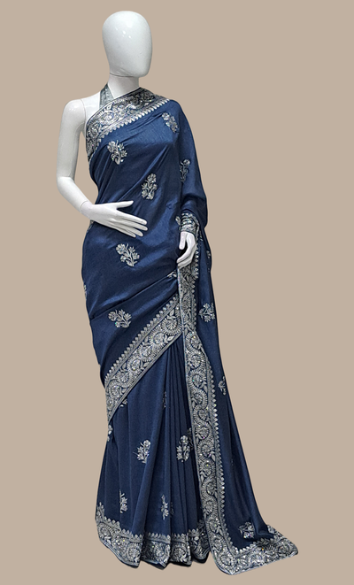 Dark Blue Embroidered Sari