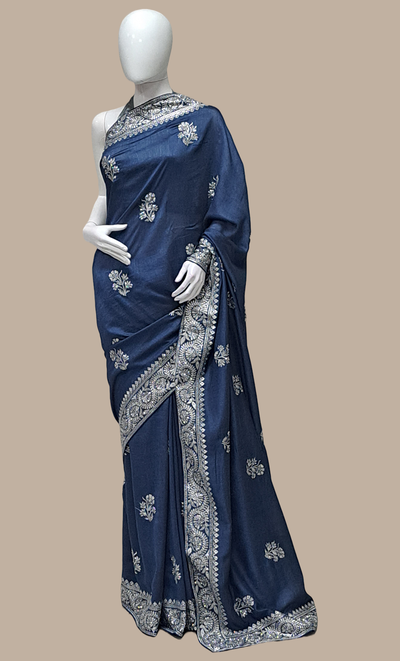 Dark Blue Embroidered Sari