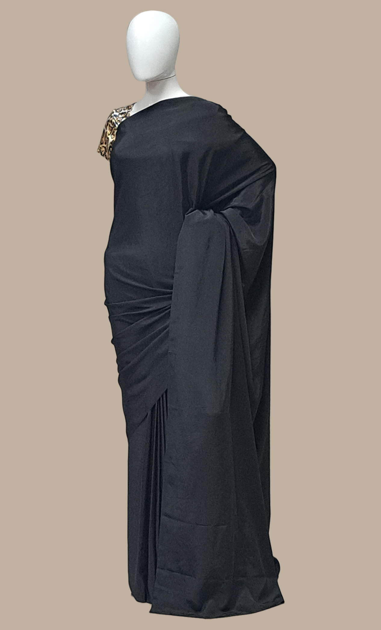 Black Plain Crepe Silk Sari