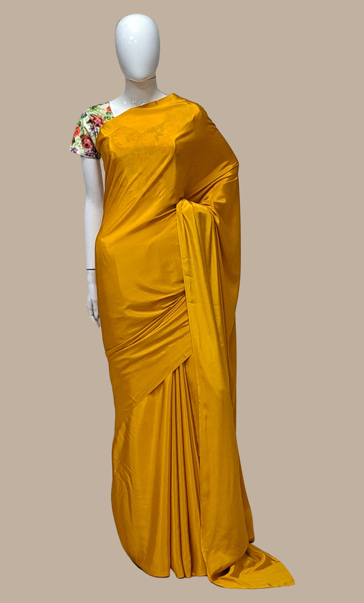 Deep Mustard Plain Crepe Silk Sari