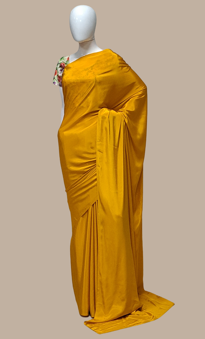 Deep Mustard Plain Crepe Silk Sari