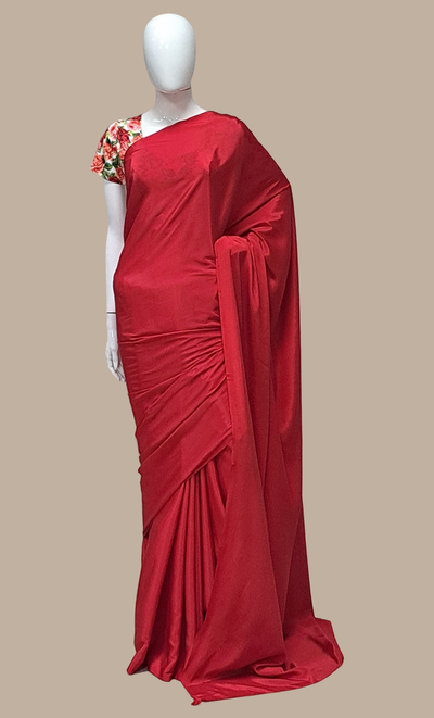 Dark Red Plain Crepe Silk Sari