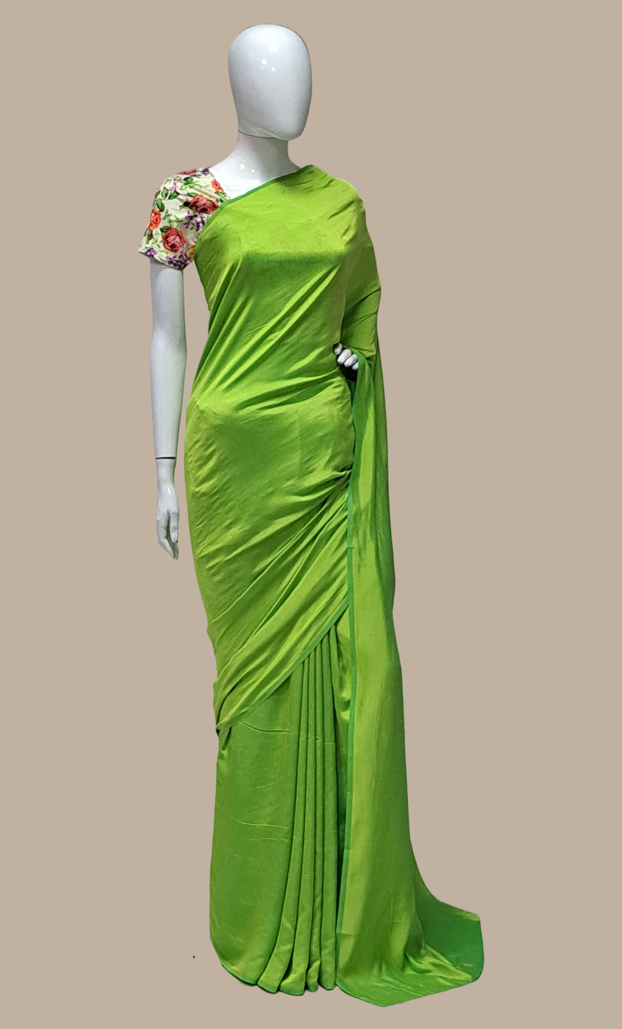 Bright Lime Green Plain Crepe Silk Sari