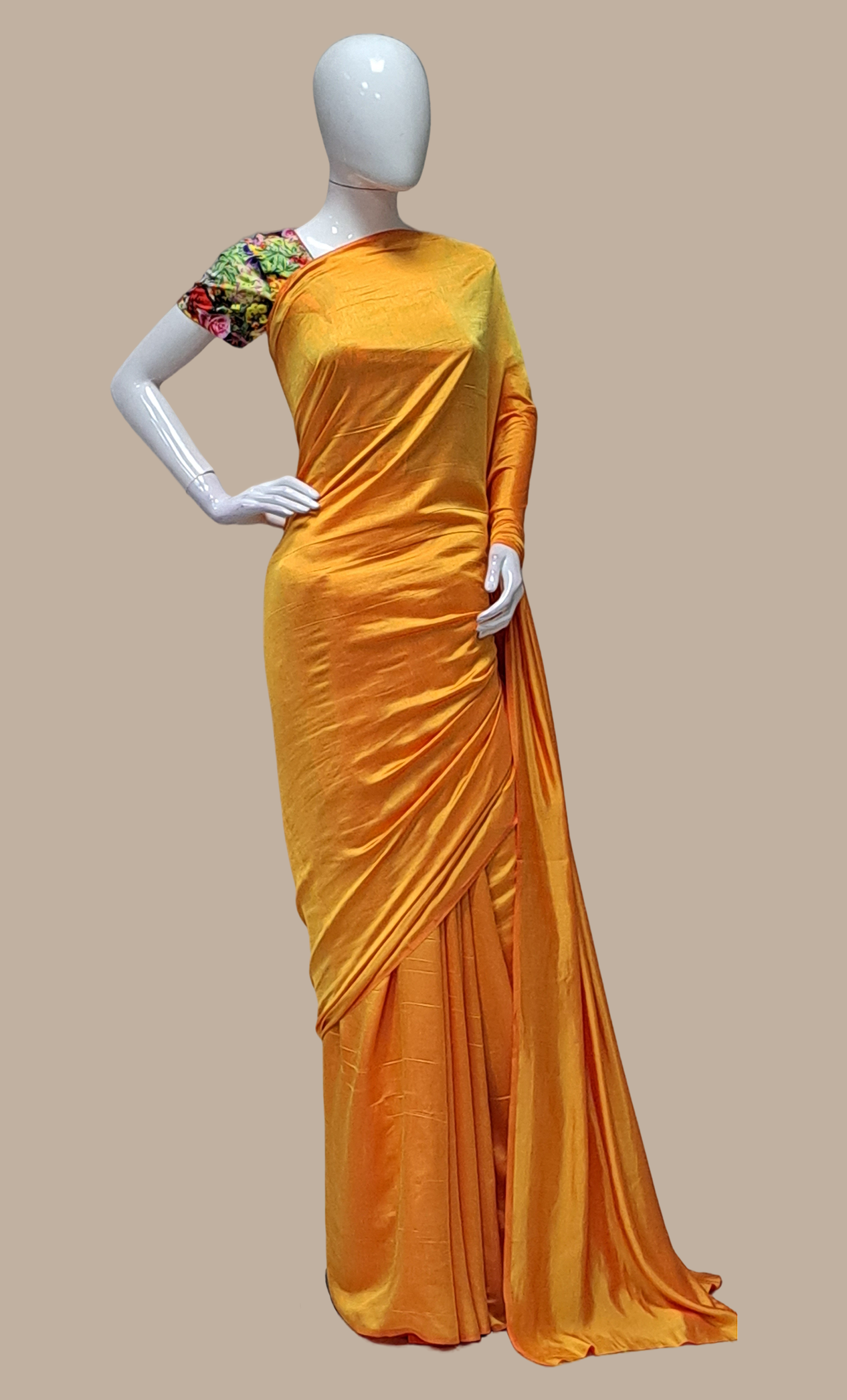 Bright Mustard Plain Crepe Silk Sari