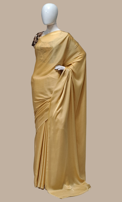 Deep Beige Plain Crepe Silk Sari