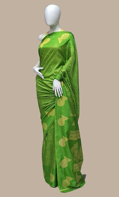 Bright Green Printed Sari