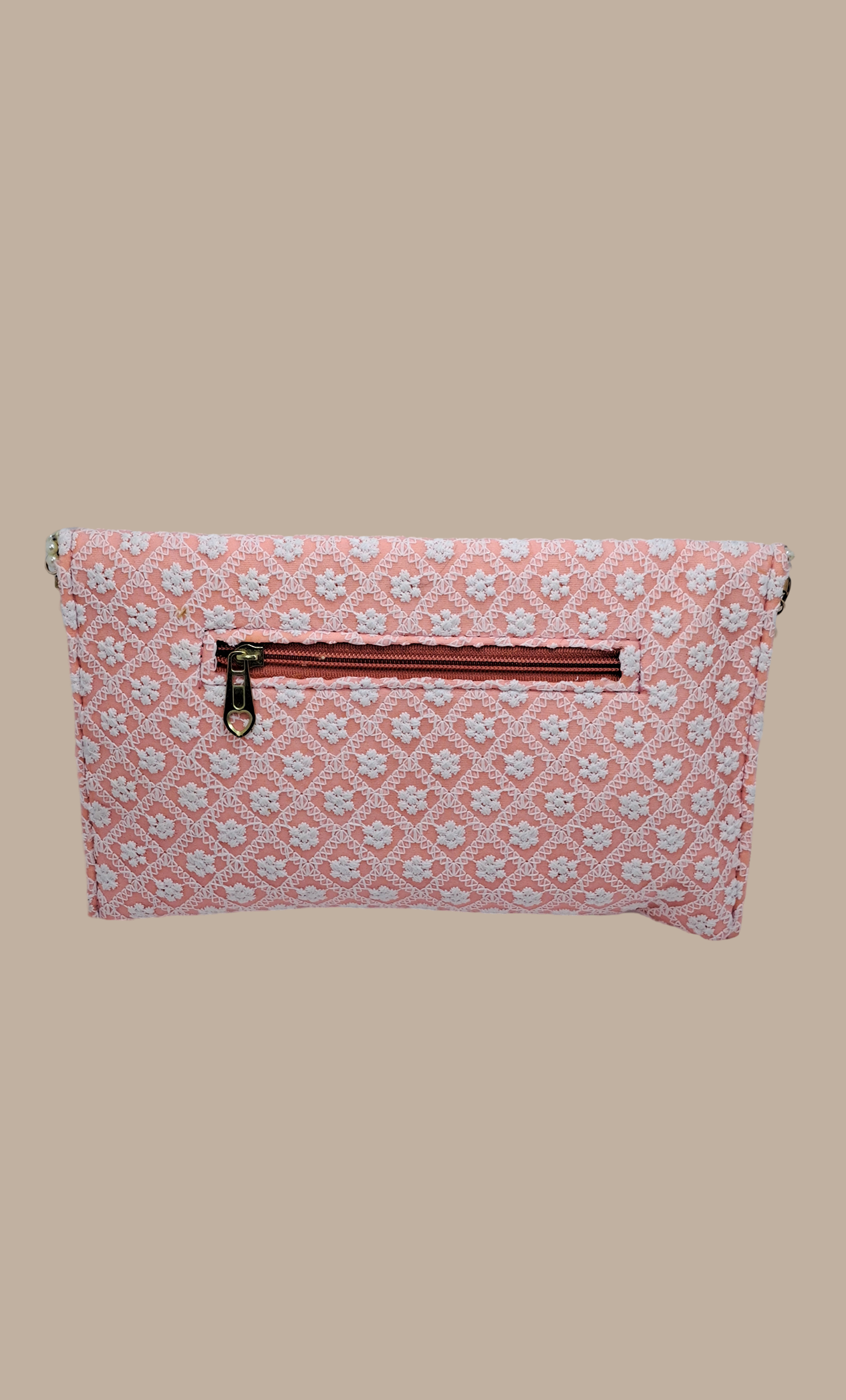Pastel Peach Embroidered Clutch Bag