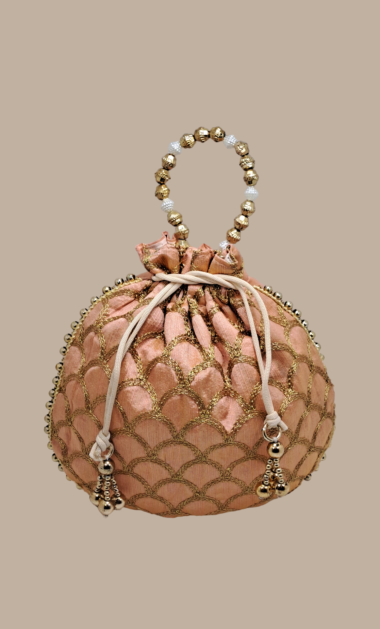 Peach Embroidered Pouch Bag