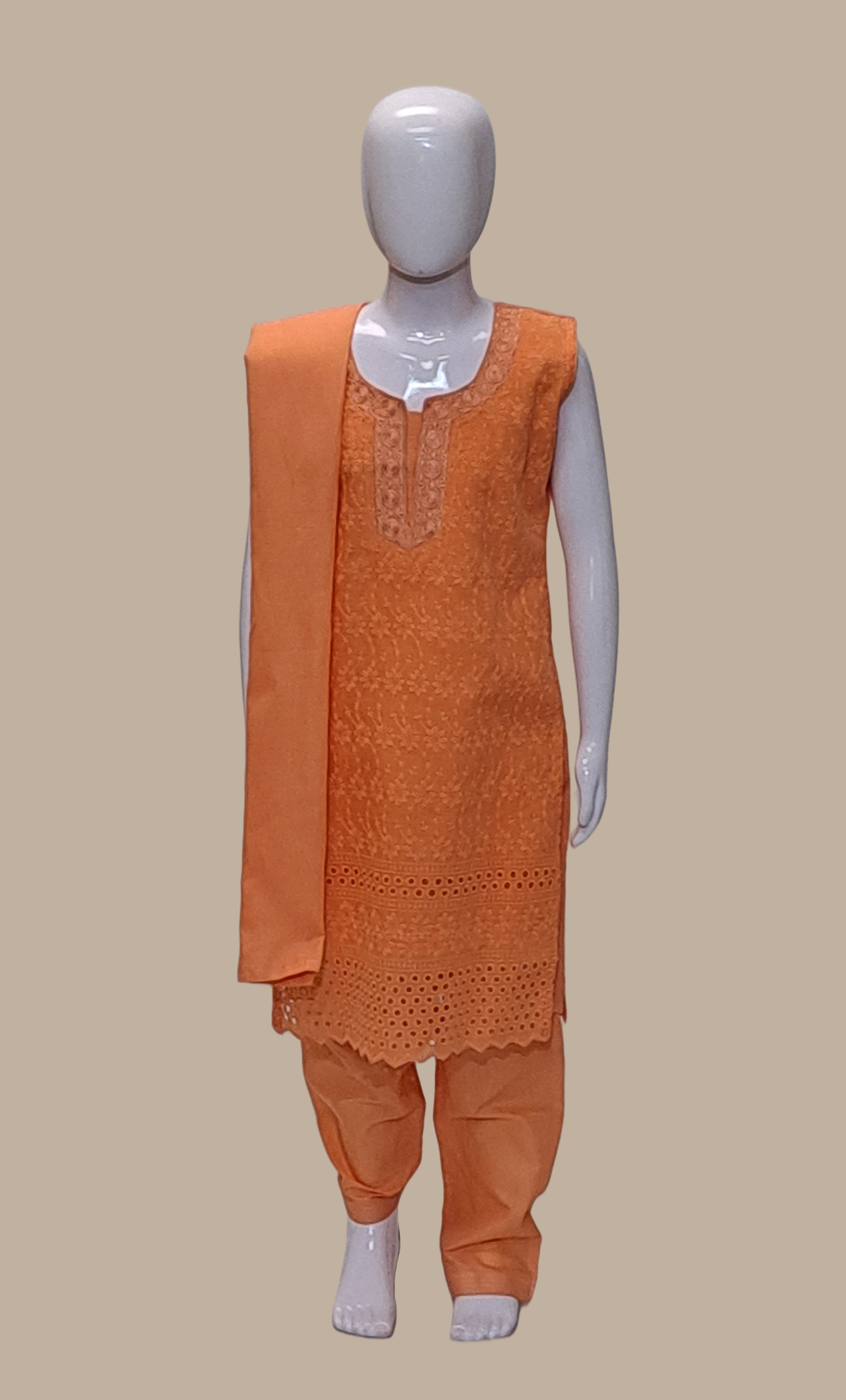 Deep Orange Embroidered Punjabi