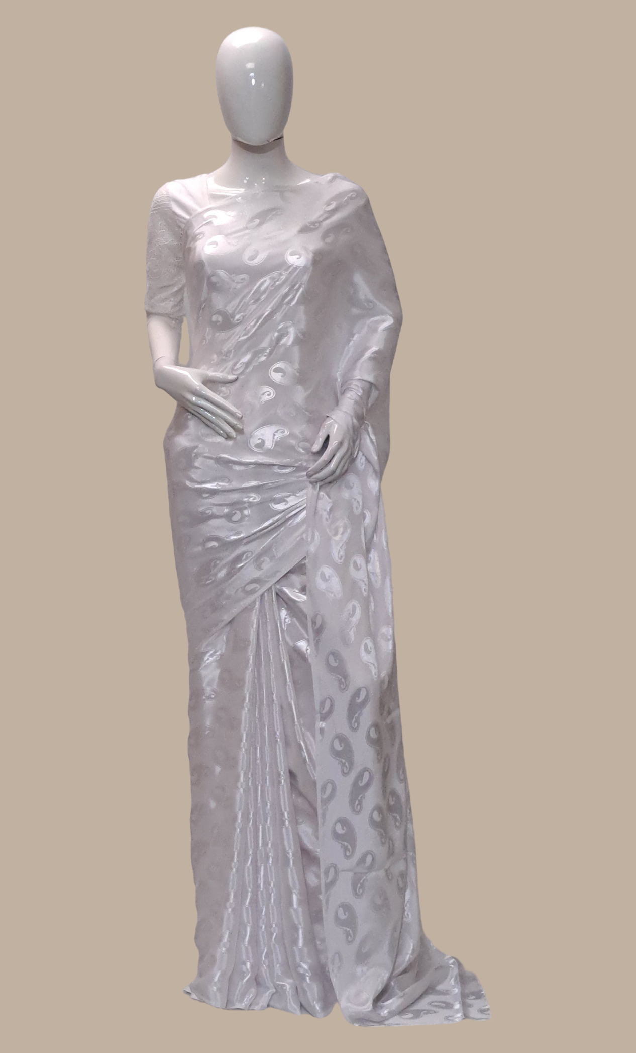White Embossed Sari