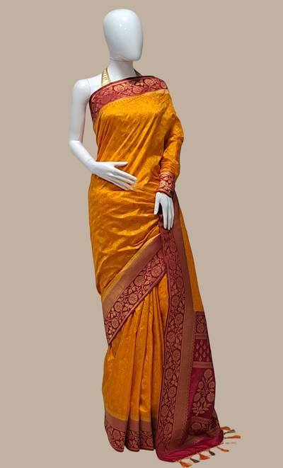 Deep Mustard Embroidered Art Silk Sari