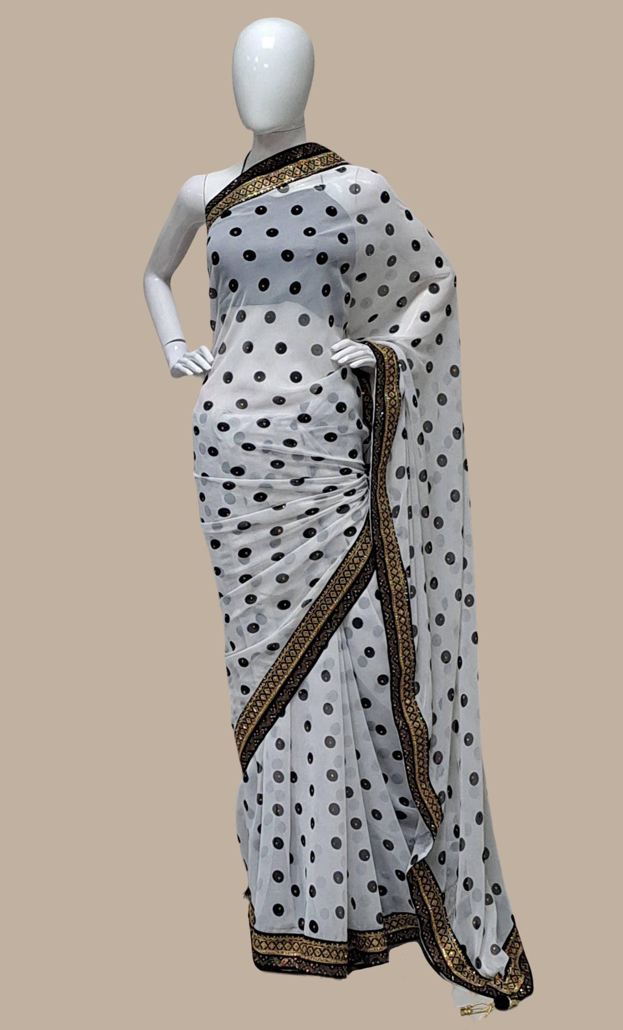 White Polka Dot Printed Sari