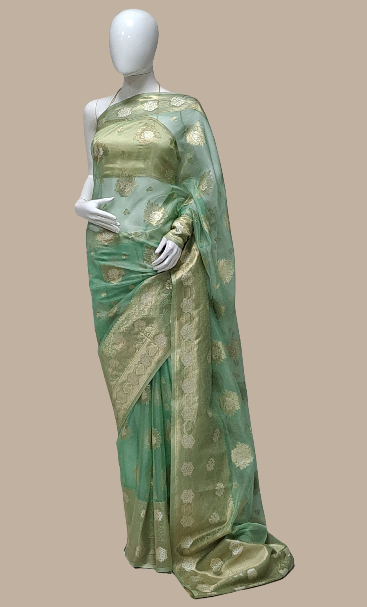 Soft Mint Green Woven Art Silk Sari