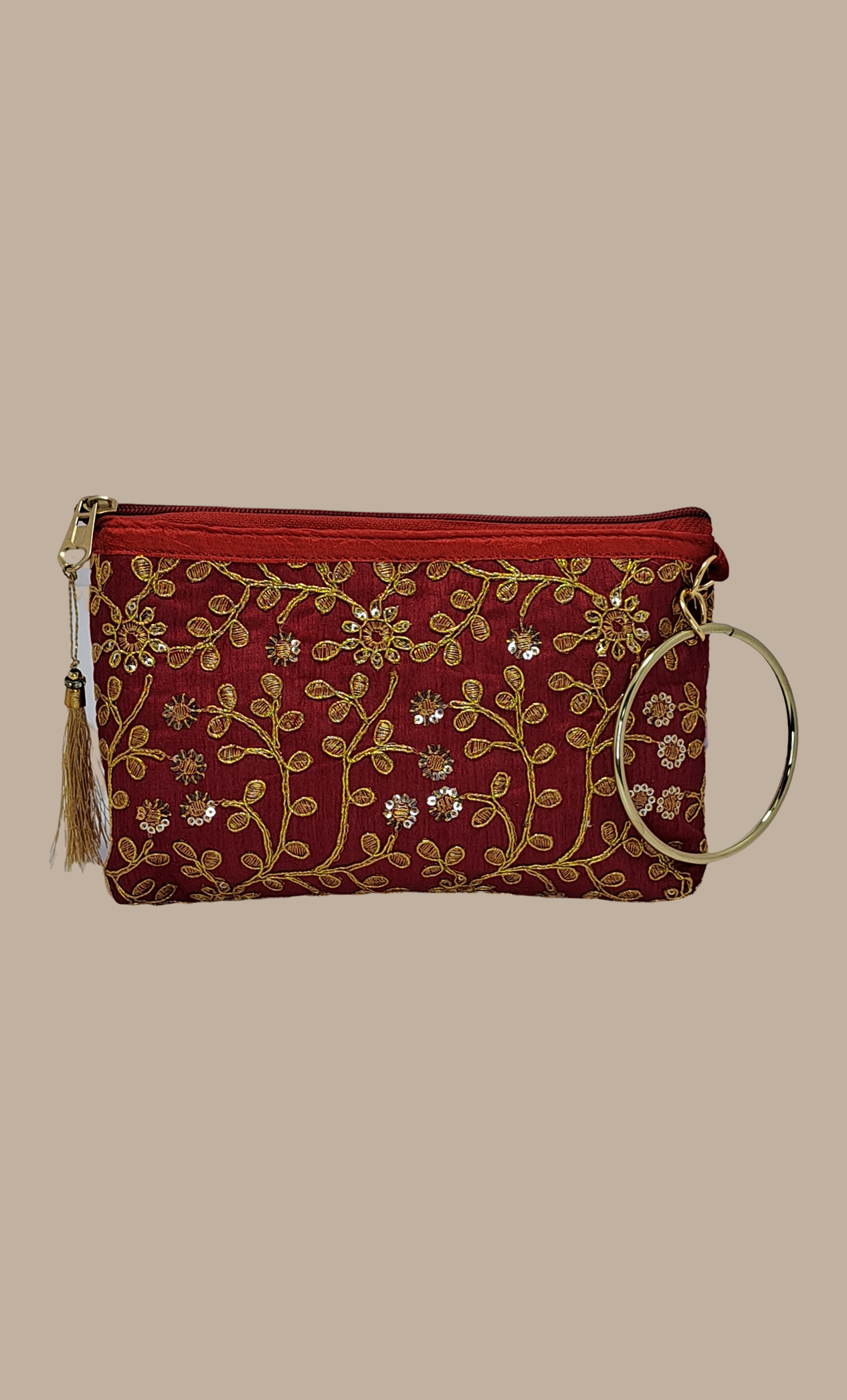 Maroon Embroidered Bangle Bag