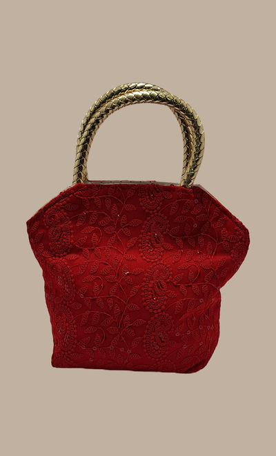 Deep Red Embroidered Handbag