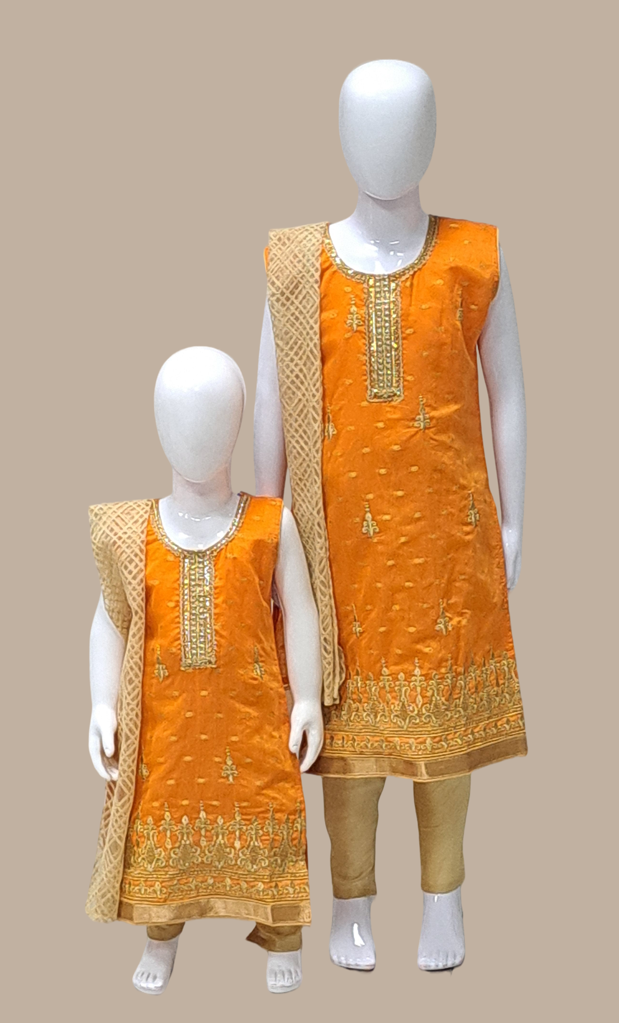 Deep Orange Embroidered Churidar