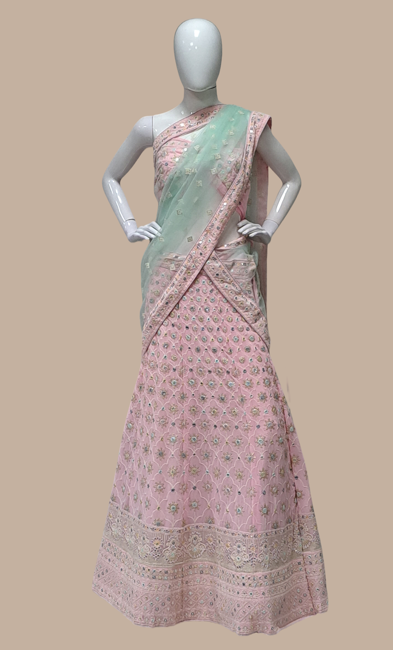 Soft Rose Pink Embroidered Lengha