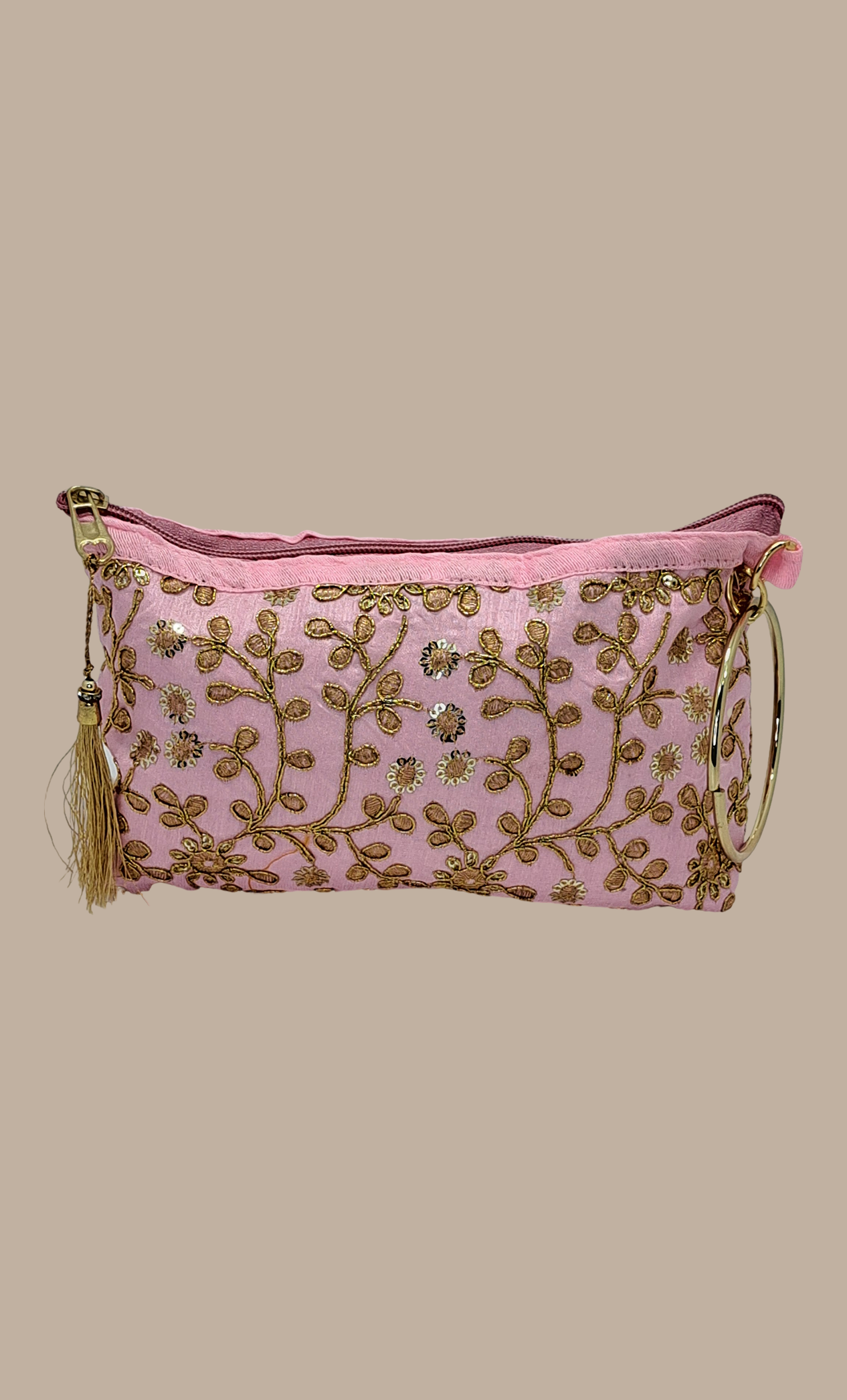 Pink Embroidered Bangle Bag