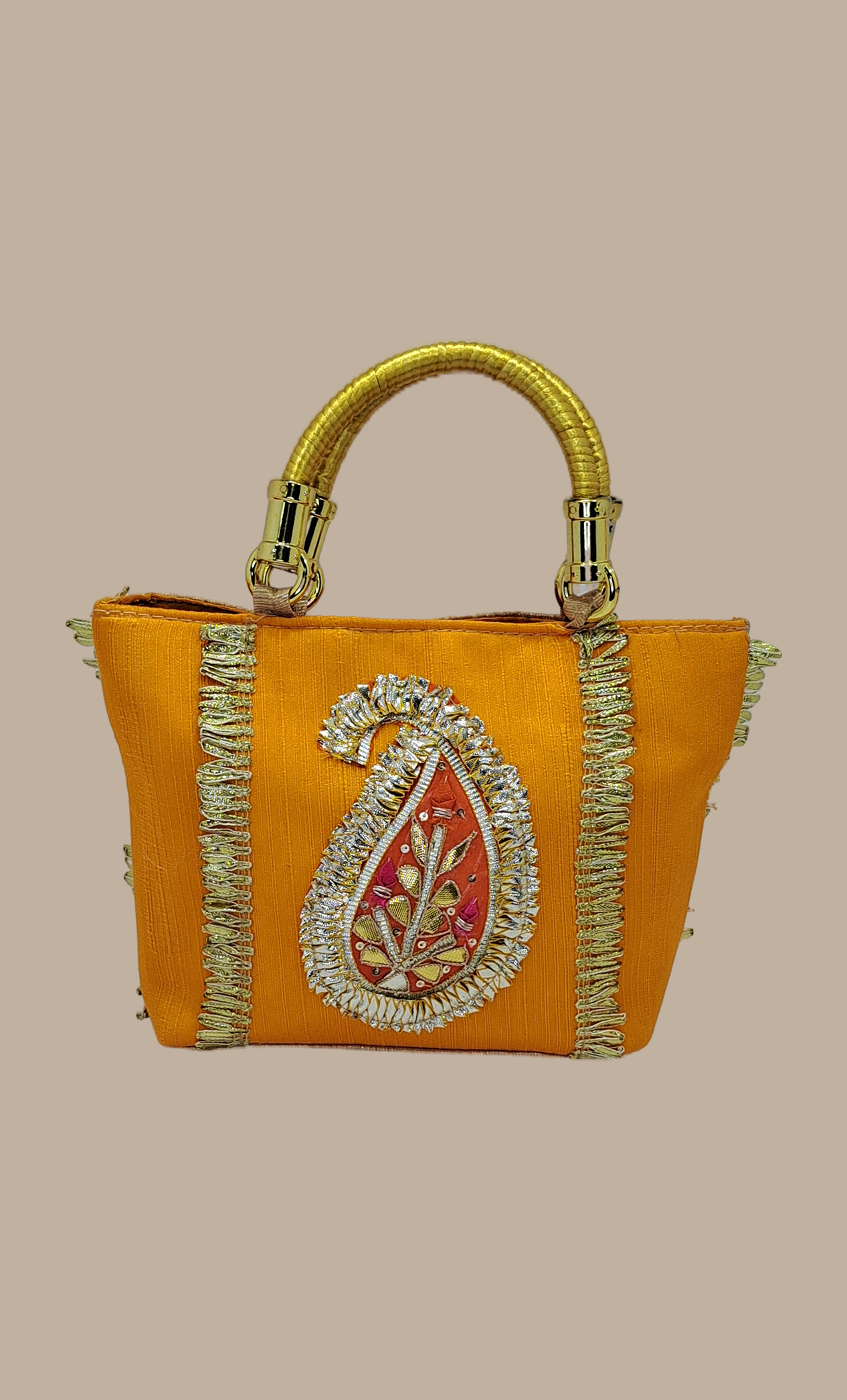 Egg Yellow Embroidered Handbag