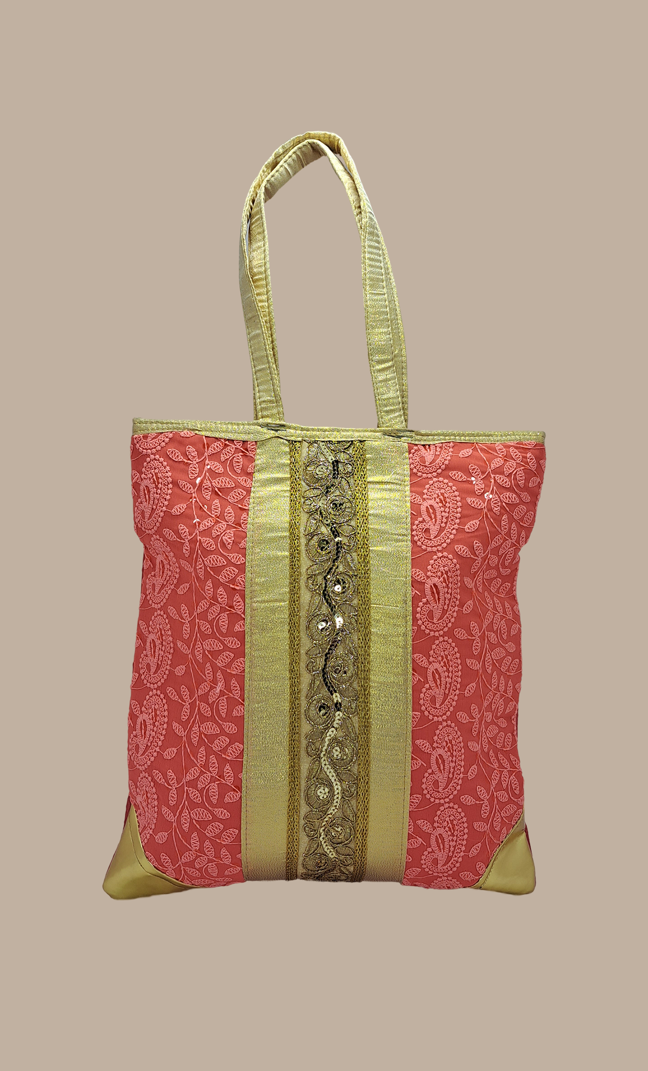 Deep Peach Embroidered Handbag