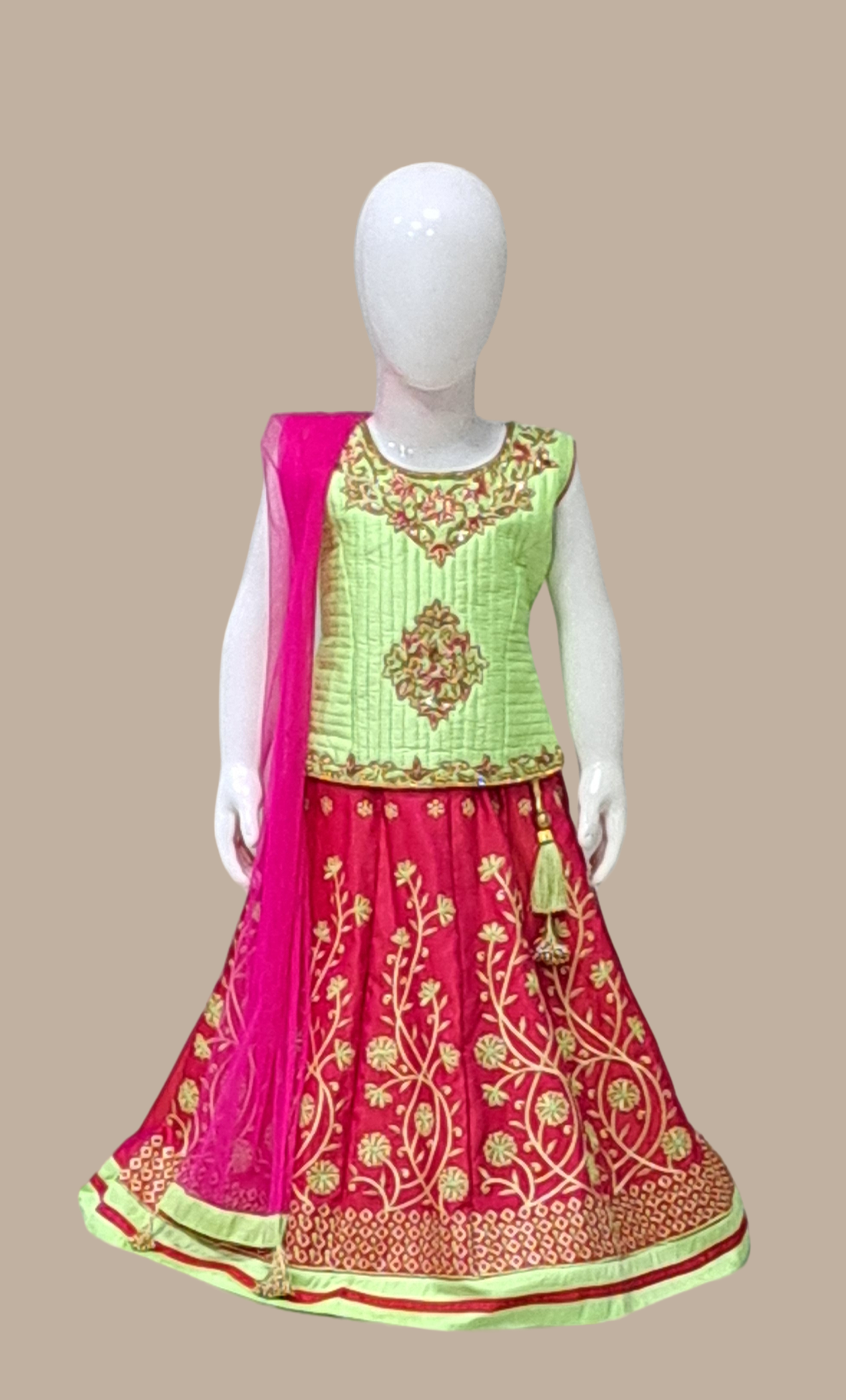 Bright Lime Green Embroidered Choli Set
