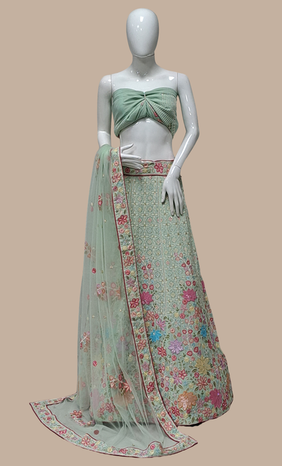 Soft Mint Green Embroidered Lengha