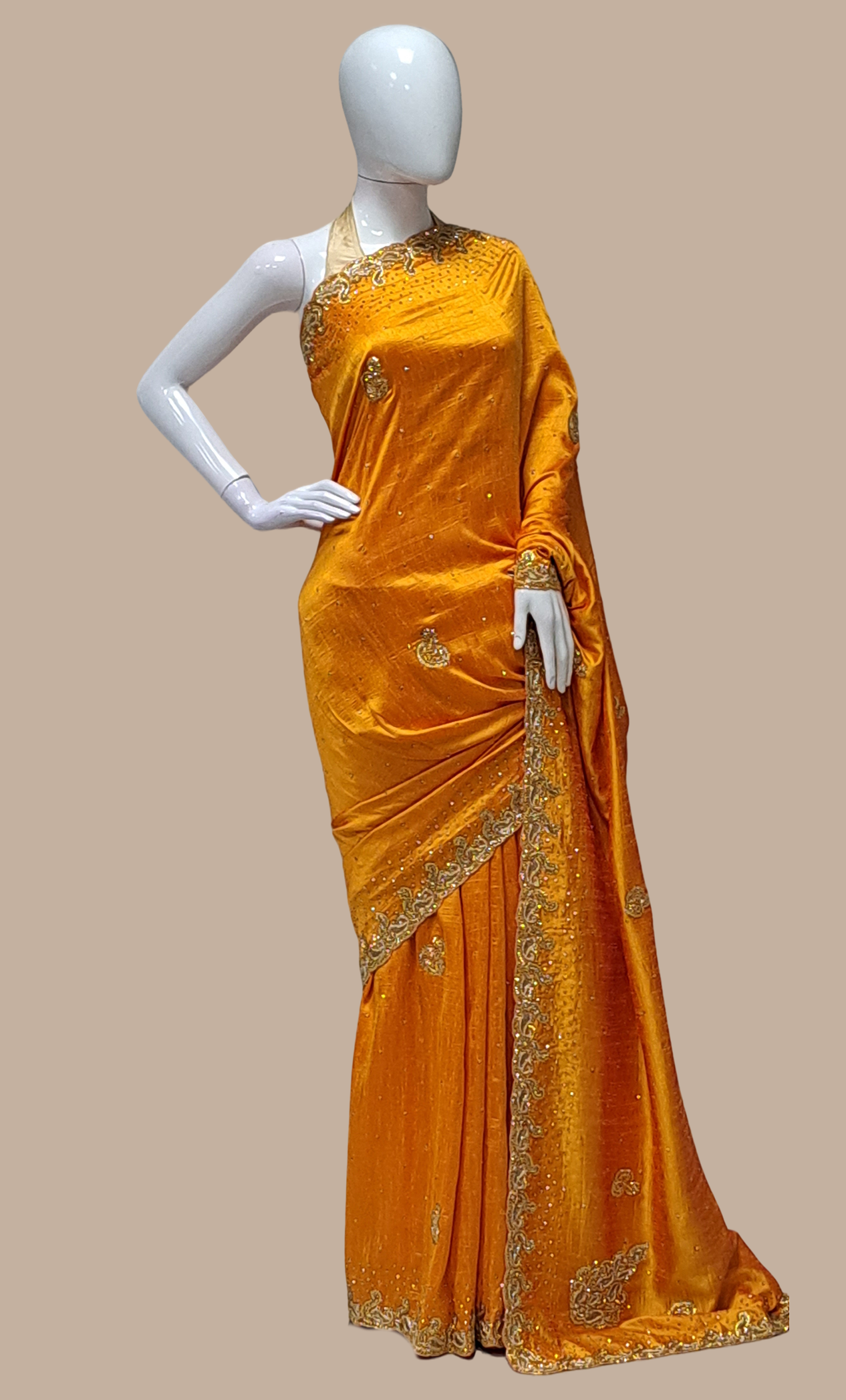 Bright Mustard Embroidered Sari