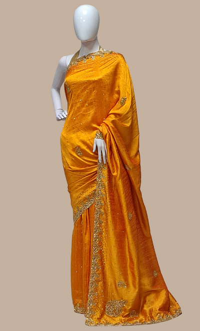 Bright Mustard Embroidered Sari