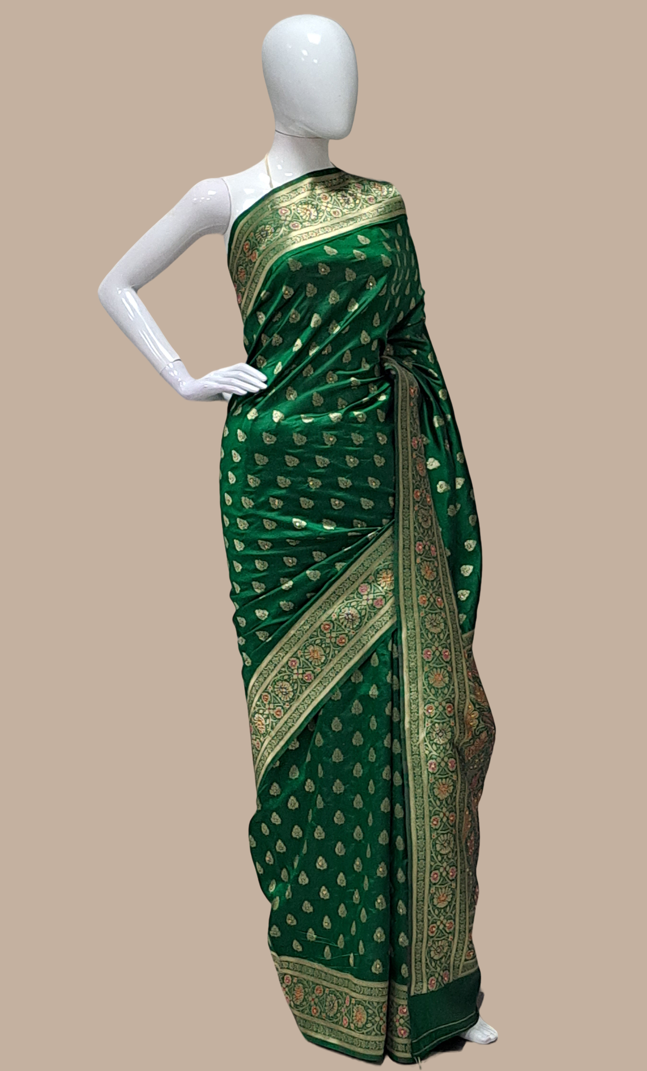 Deep Green Woven Art Silk Sari