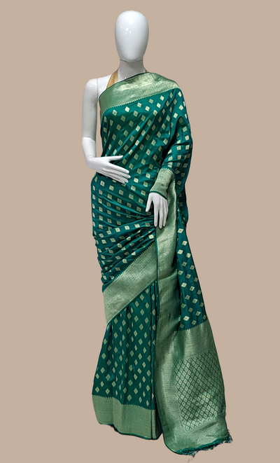 Deep Green Woven Art Silk Sari