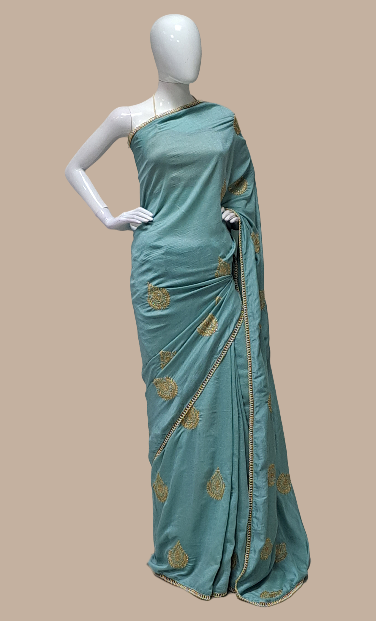 Deep Aqua Embroidered Sari
