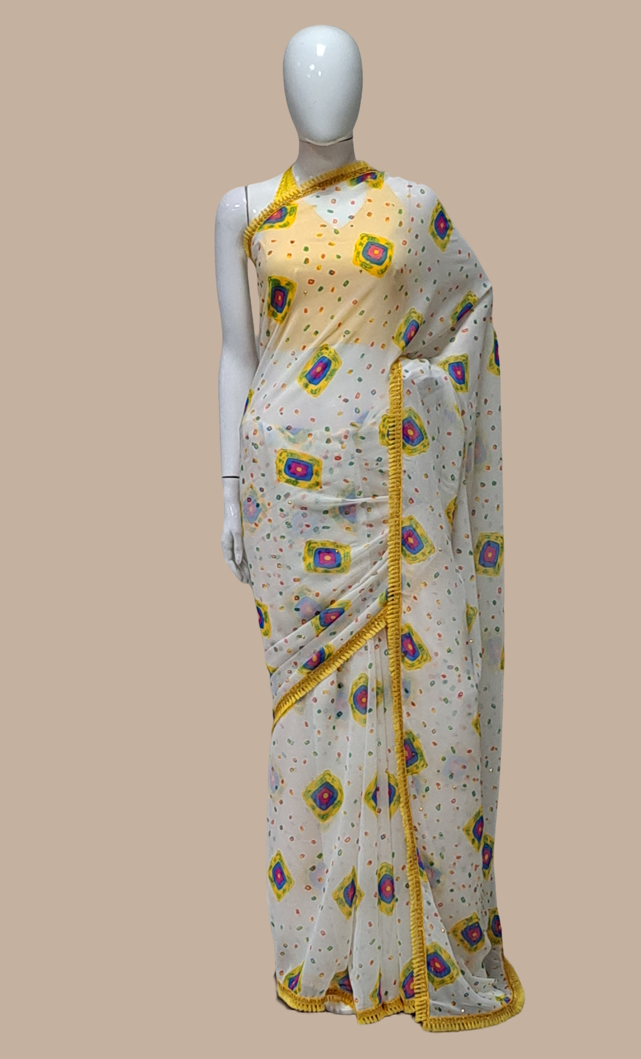 Yellow Bandhani Printed Sari