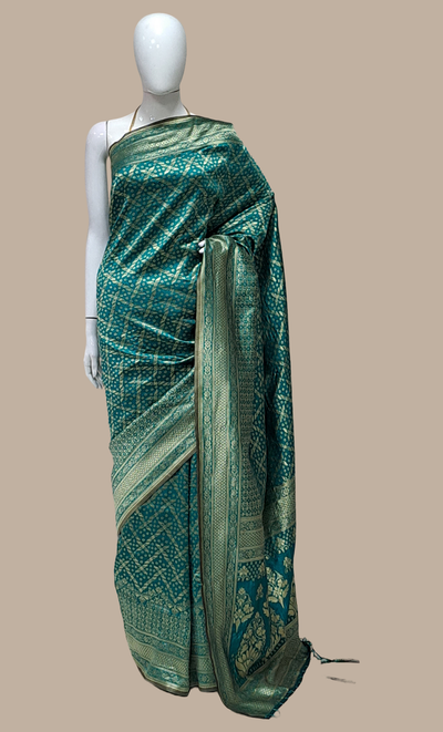 Deep Teal Green Woven Art Silk Sari