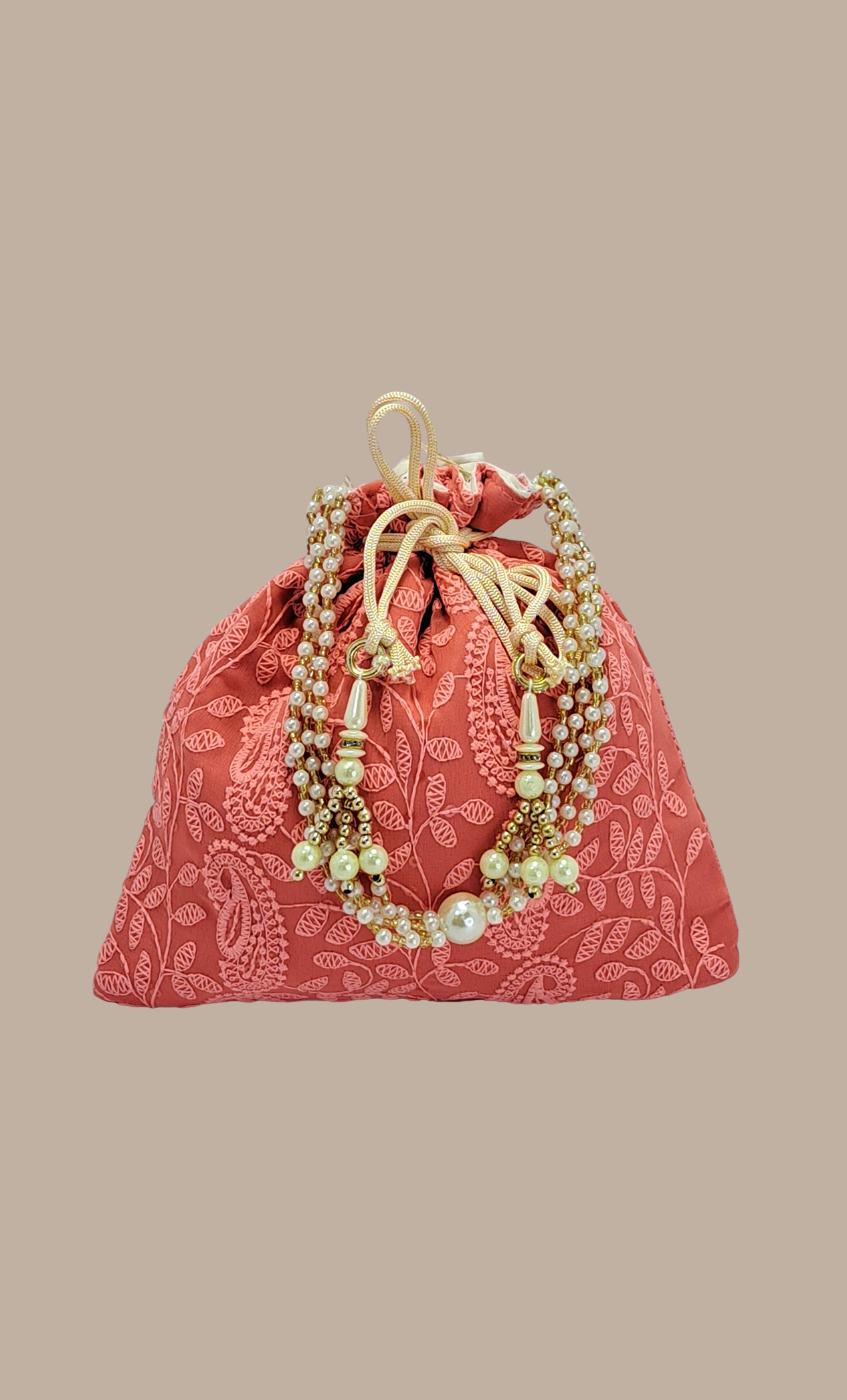Dark Peach Embroidered Pouch Bag