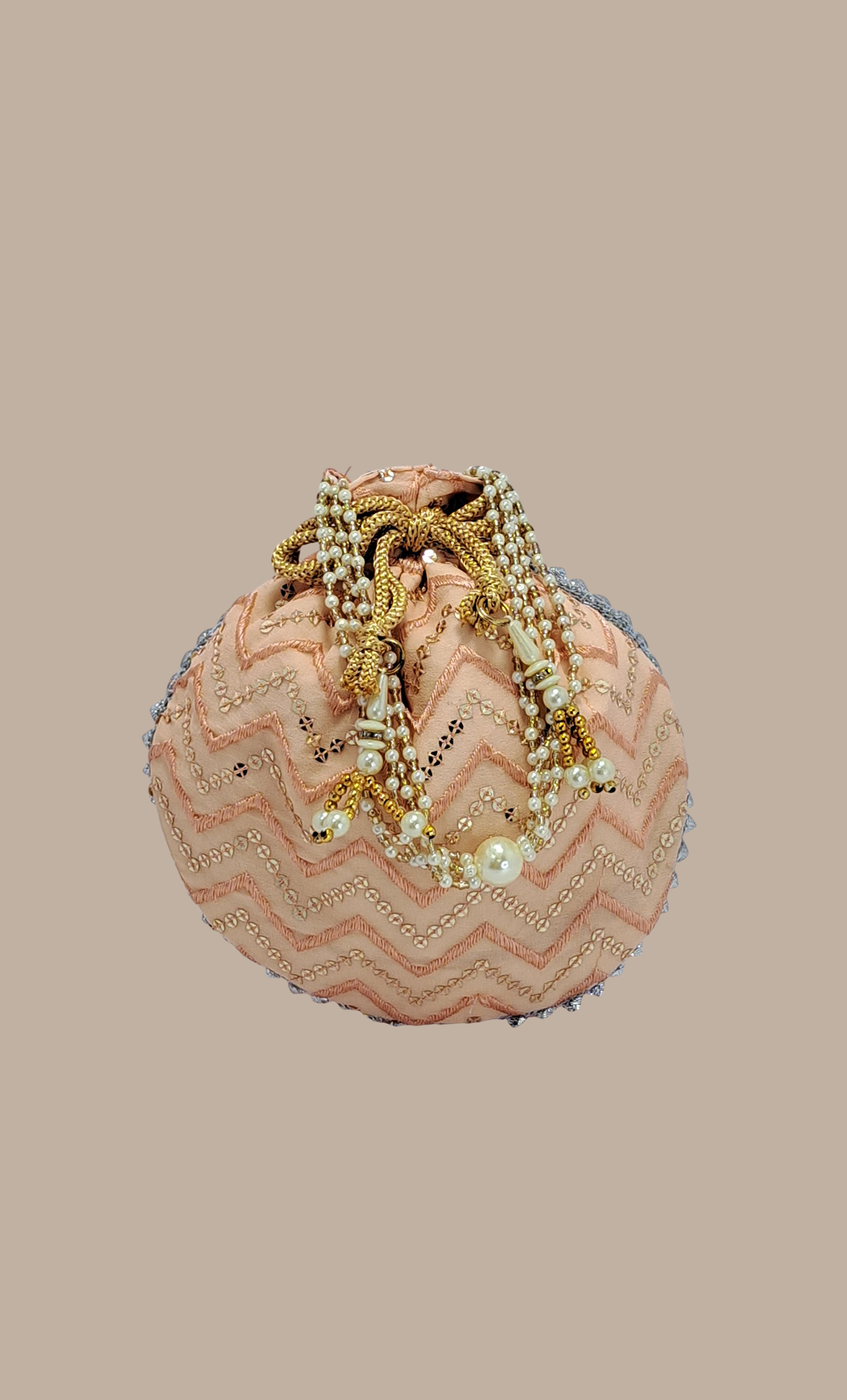 Light Peach Sequin Embroidered Pouch Bag