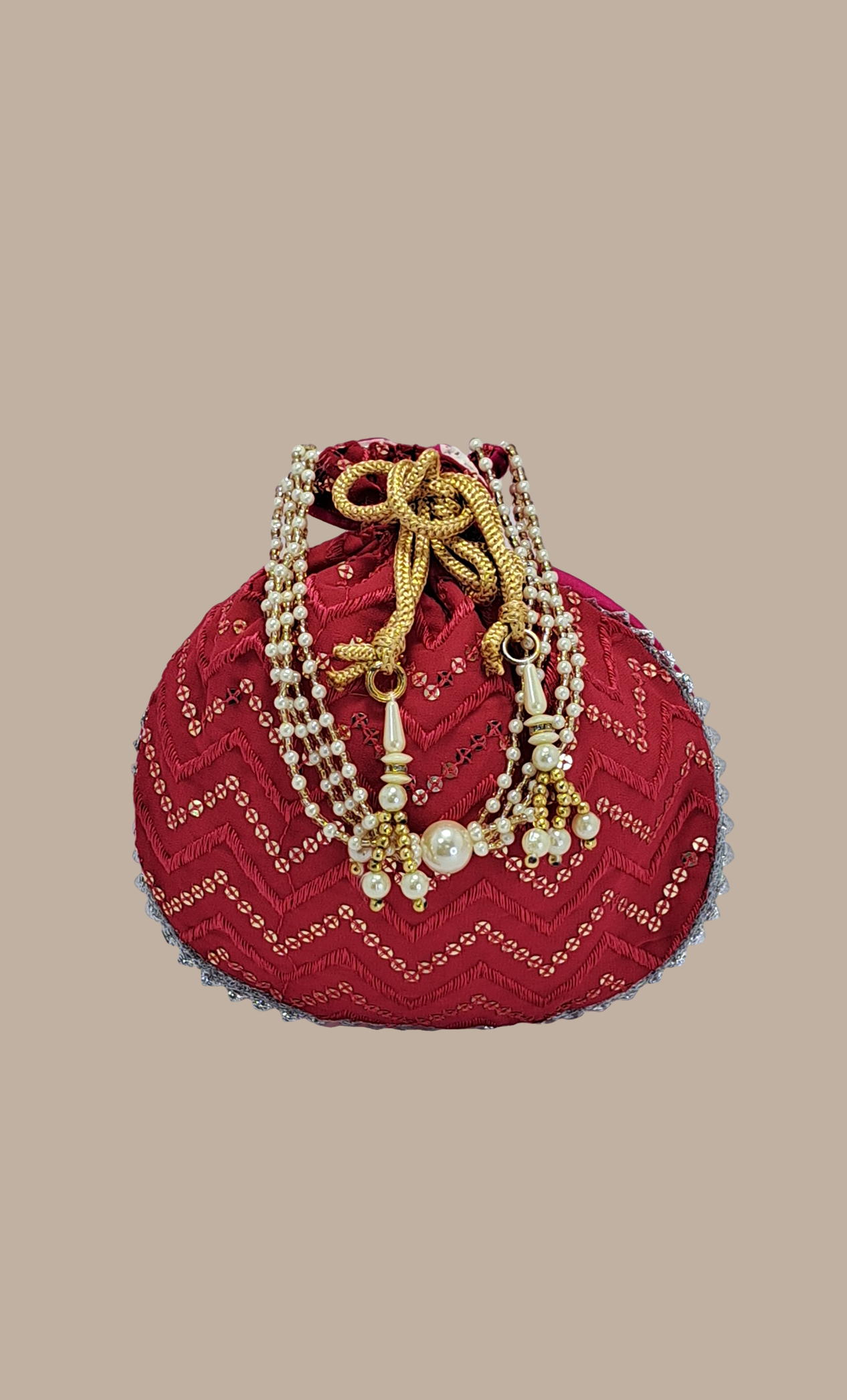 Cerise Sequin Embroidered Pouch Bag