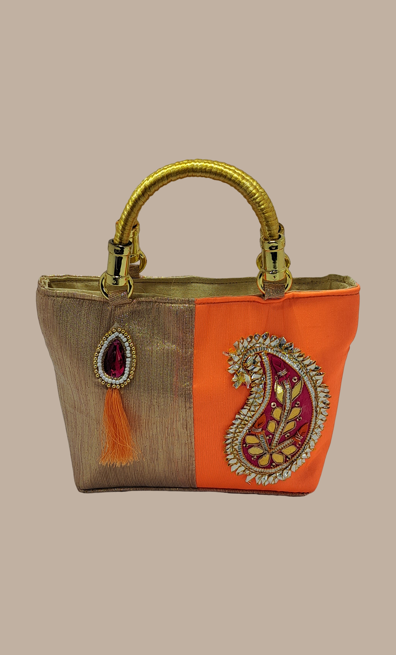 Neon Orange Embroidered Handbag