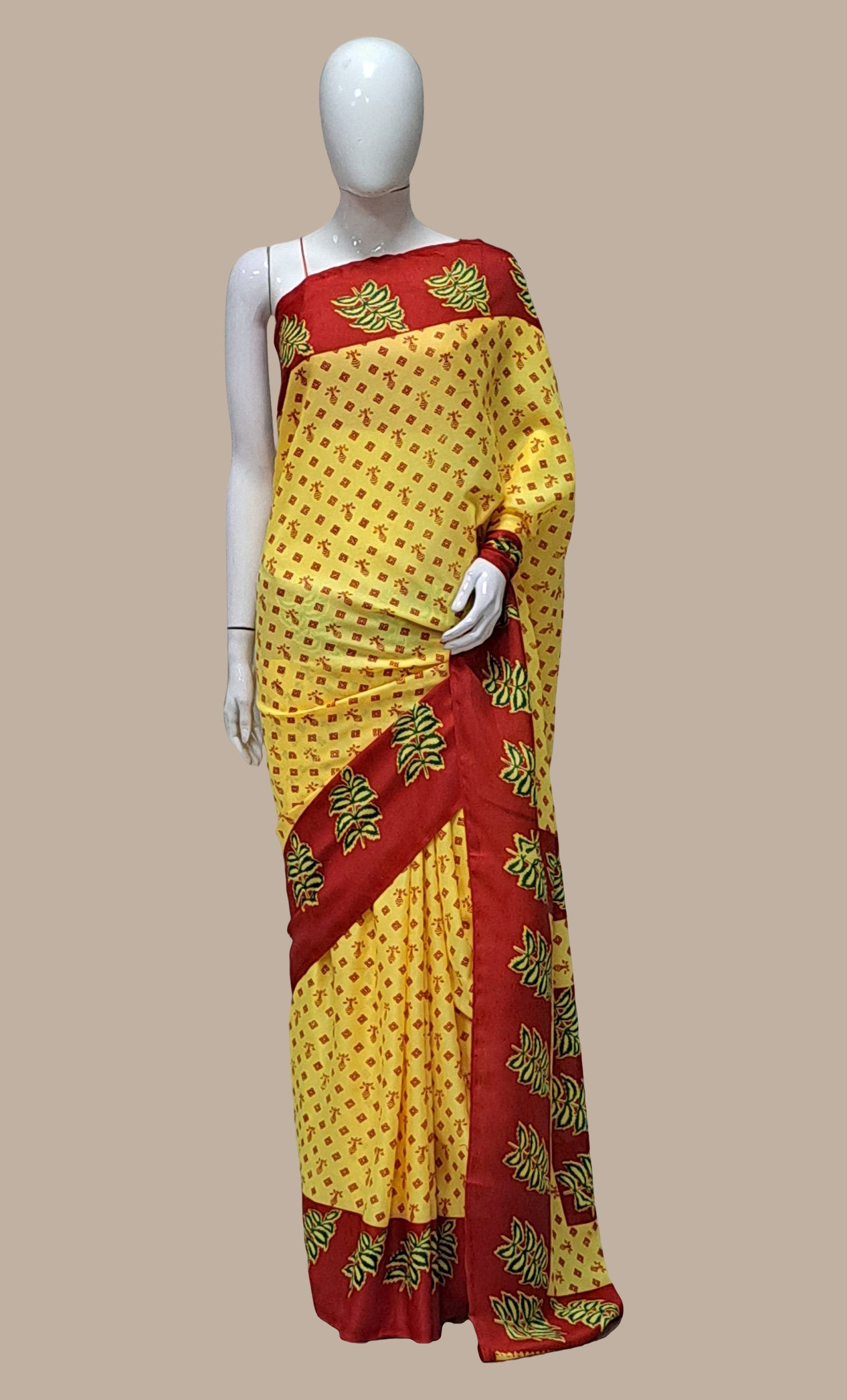 Yellow Printed Prayer Sari