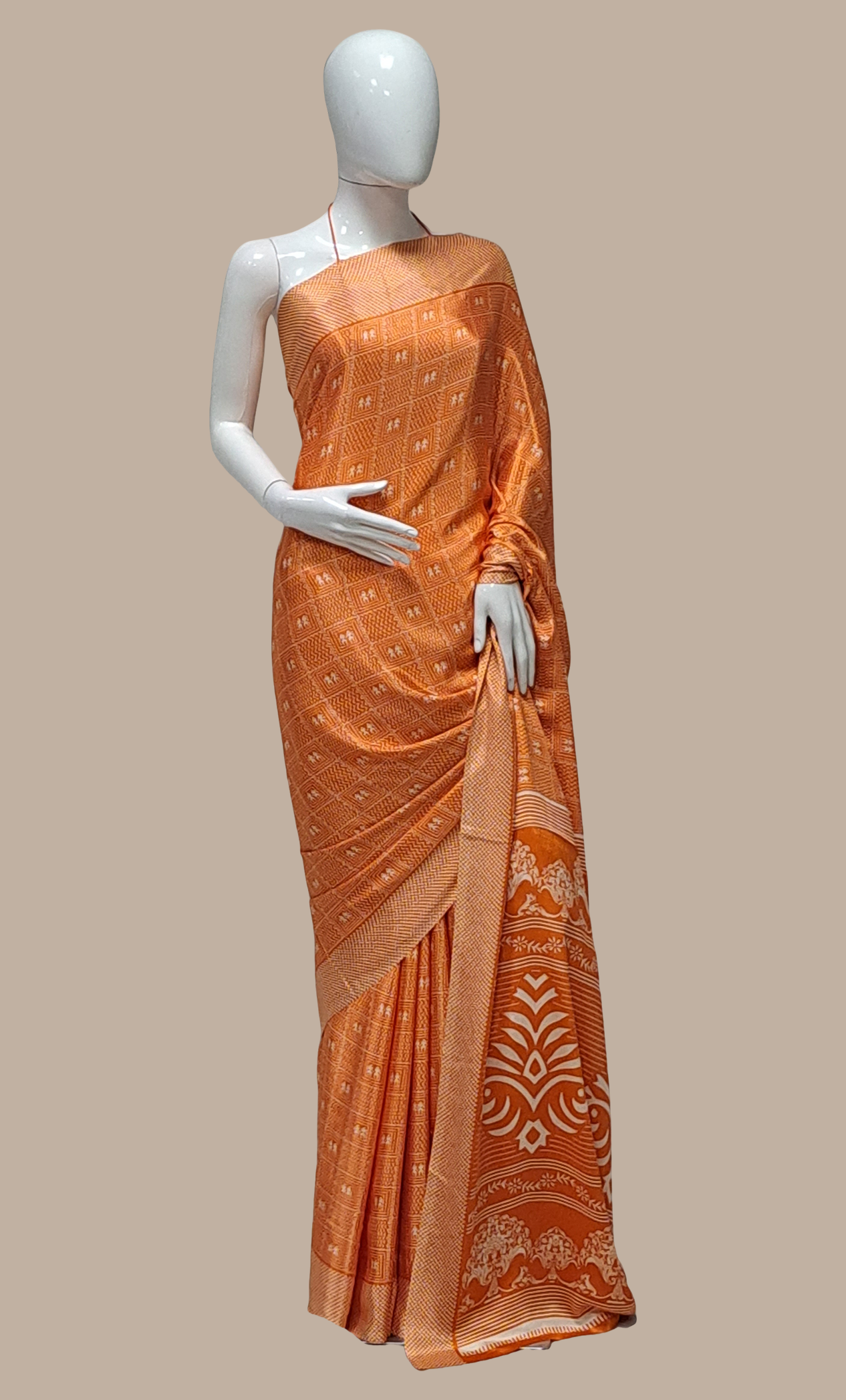 Orange Printed Sari