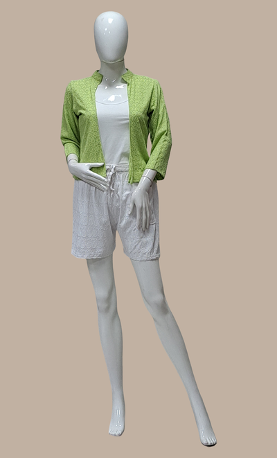 Lime Green Embroidered Fusion Jacket & Shorts