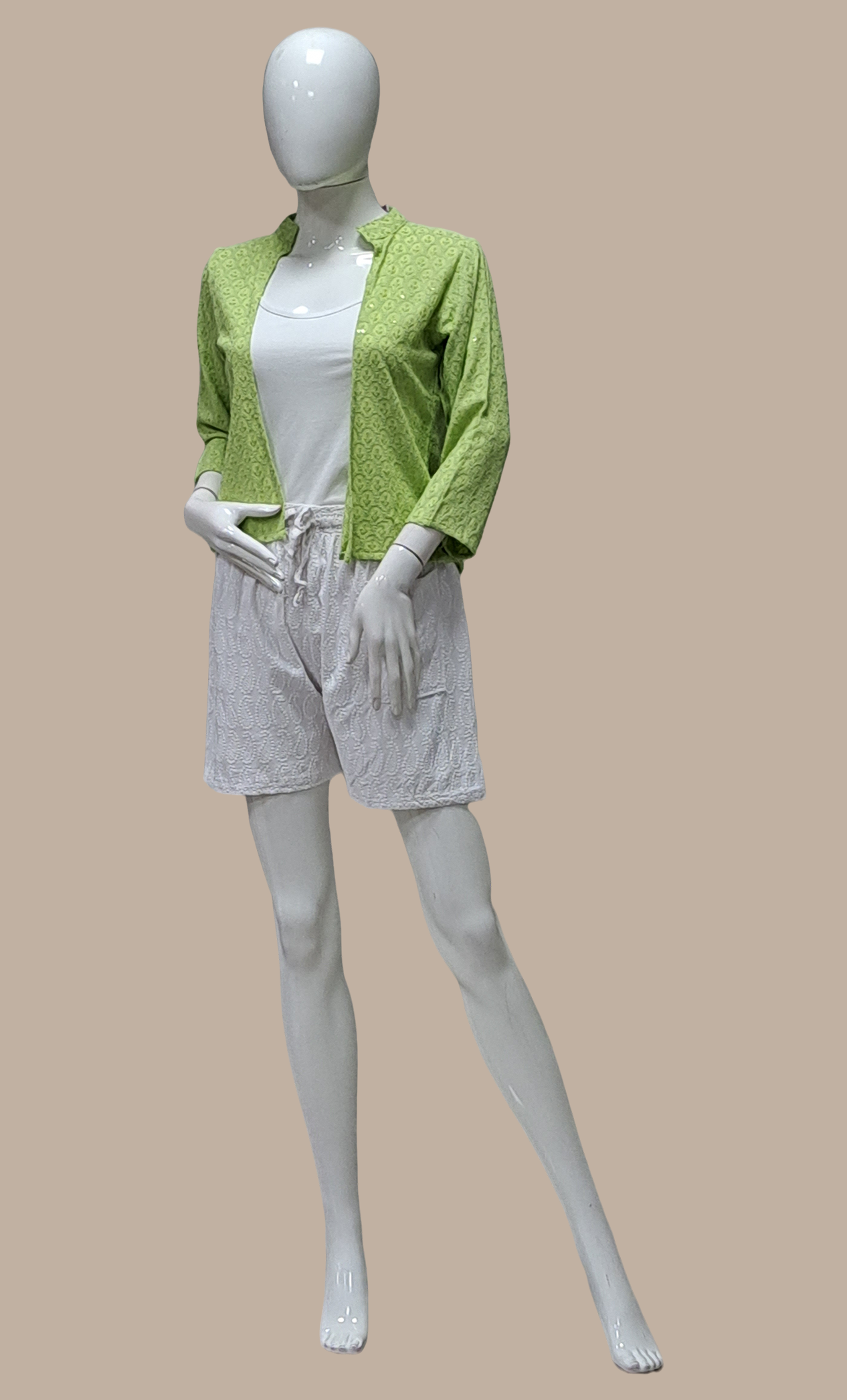 Lime Green Embroidered Fusion Jacket & Shorts