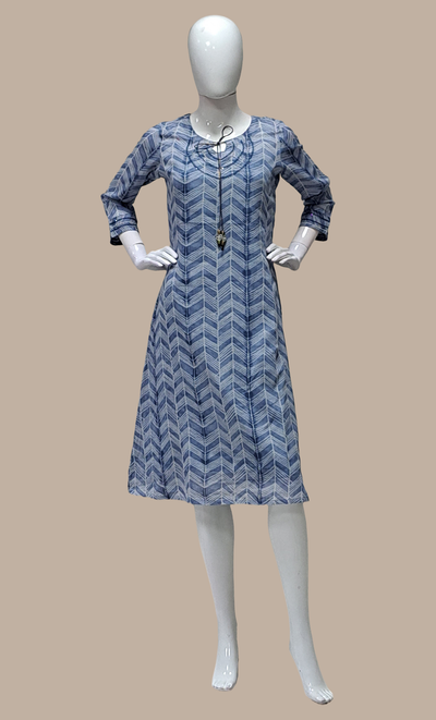 Blue Grey Printed Kurti Dress